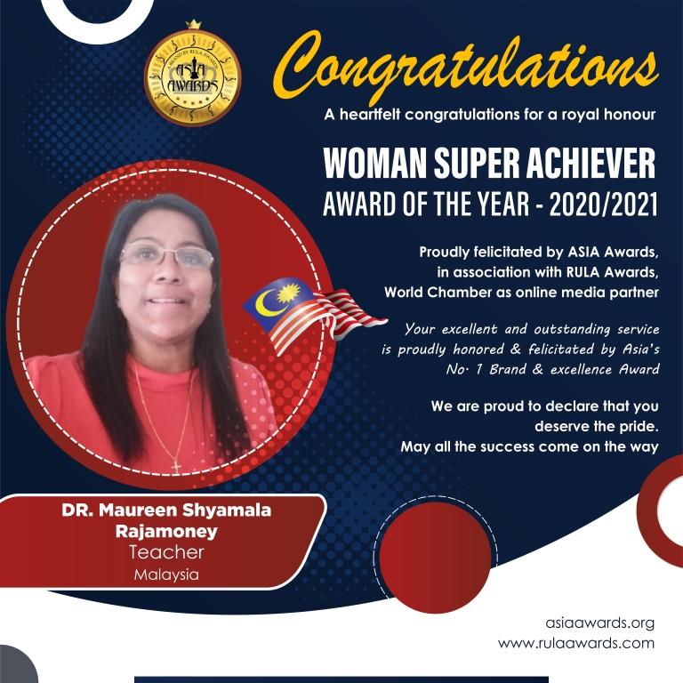 Dr Maureen Shyamala Rajamoney has bagged Woman Super Achiever Award