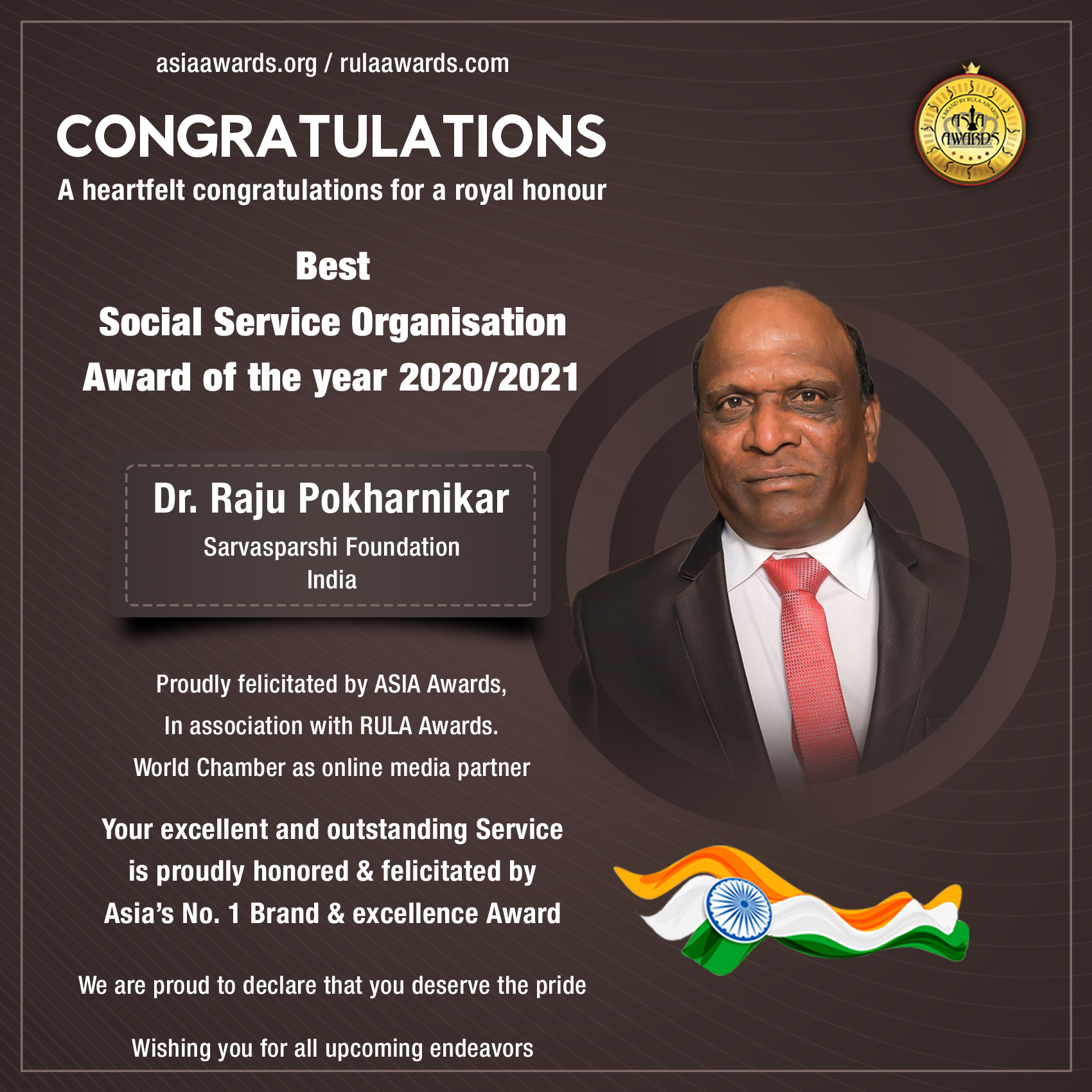 Sarvasparshi Foundation has bagged Best Social Service Organisation Award