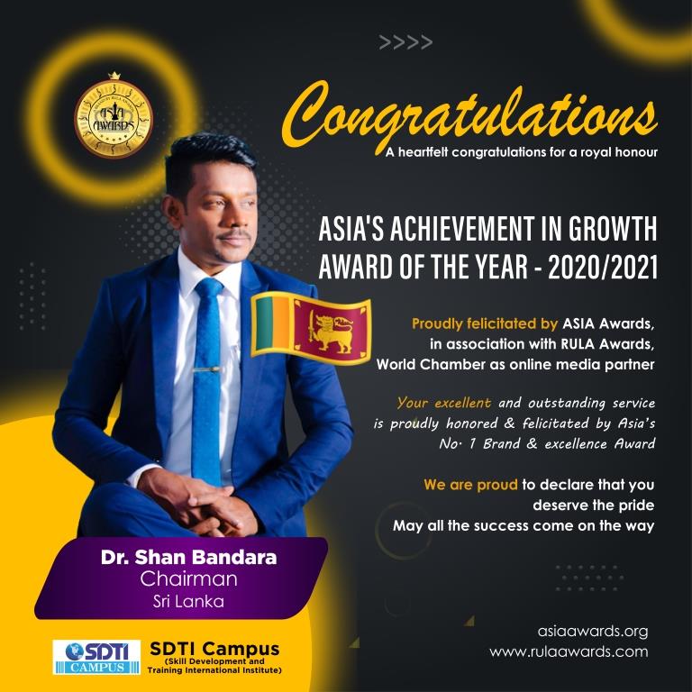 Dr Shan Bandara has bagged Asia's Achievement in Growth Award