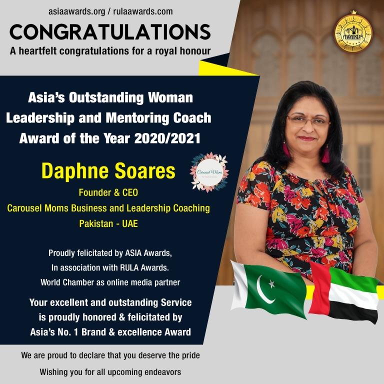 Daphne Soares has bagged Asia's Outstanding Woman Leadership and Mentoring Coach Award
