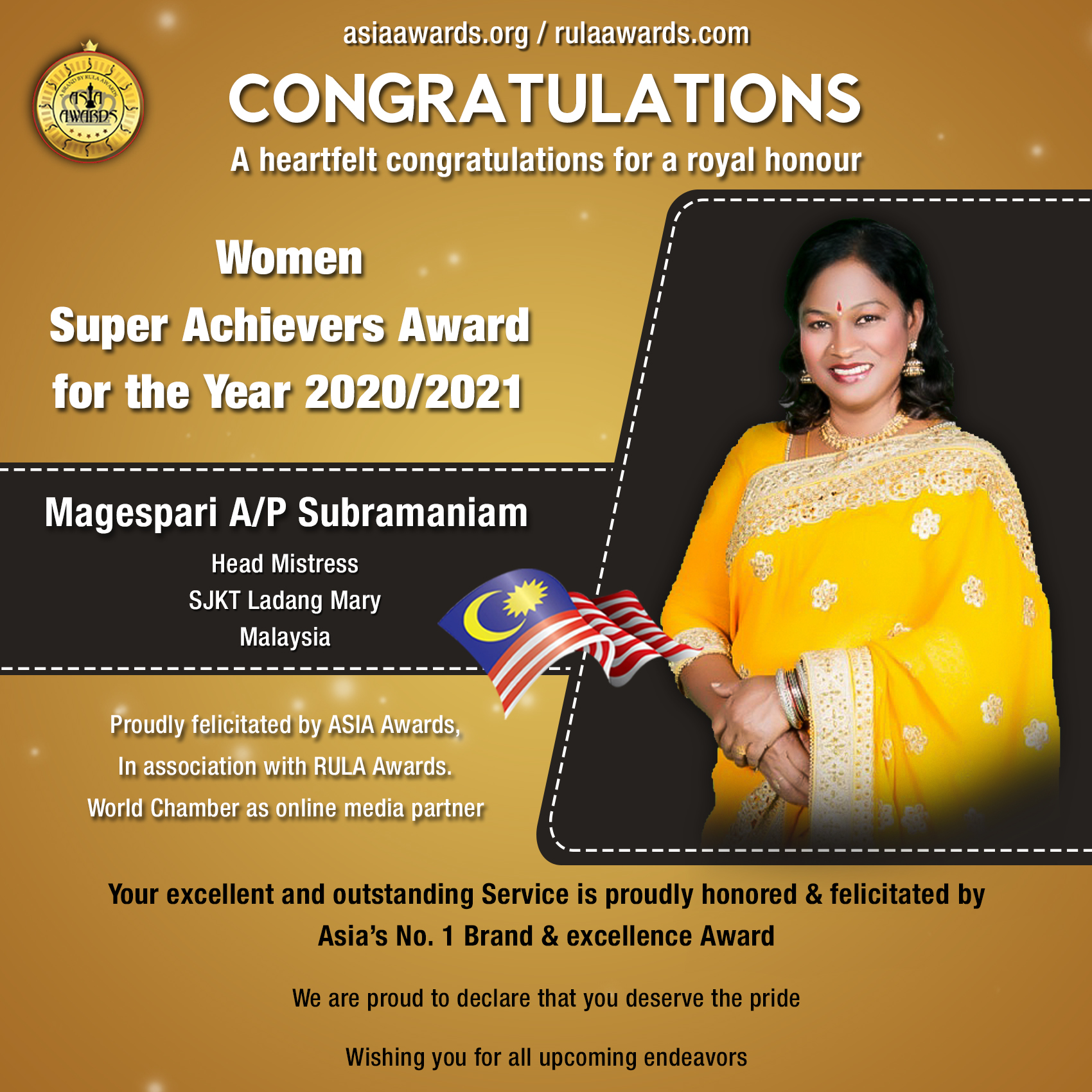 Magespari AP Subramaniam has bagged Women Super Achievers Award
