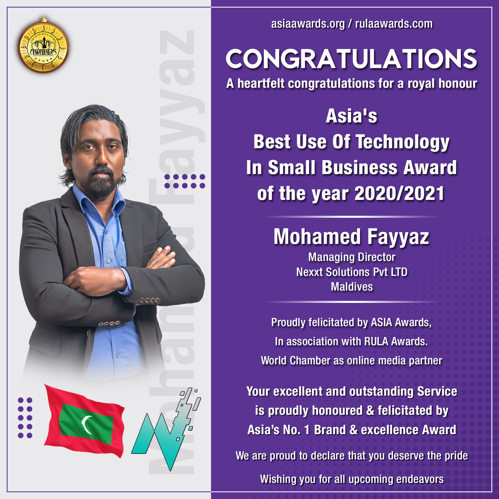 Nexxt Solutions Pvt LTD has bagged Asia's Best Use Of Technology In Small Business Award