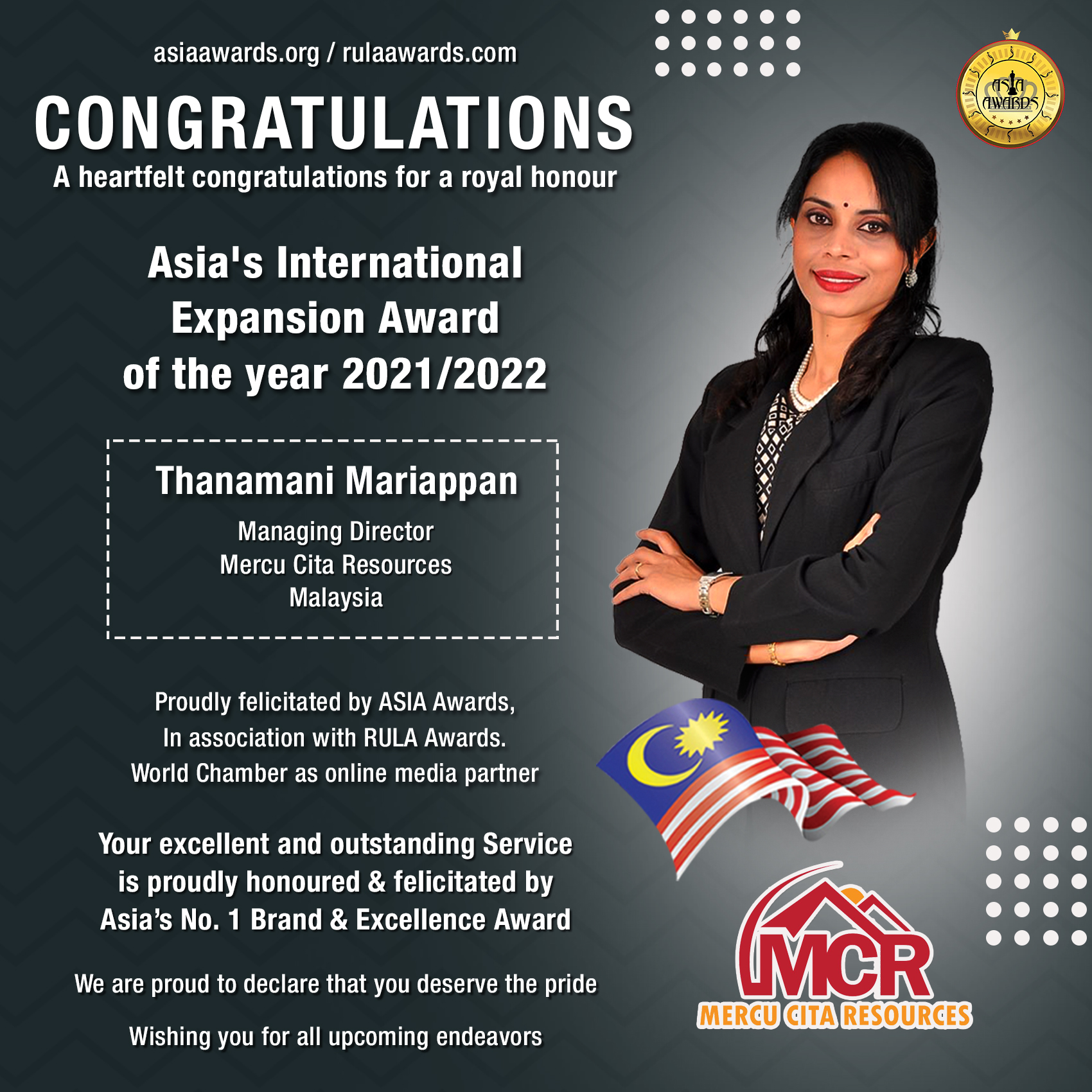 Thanamani Mariappan - Asia's International Expansion Award