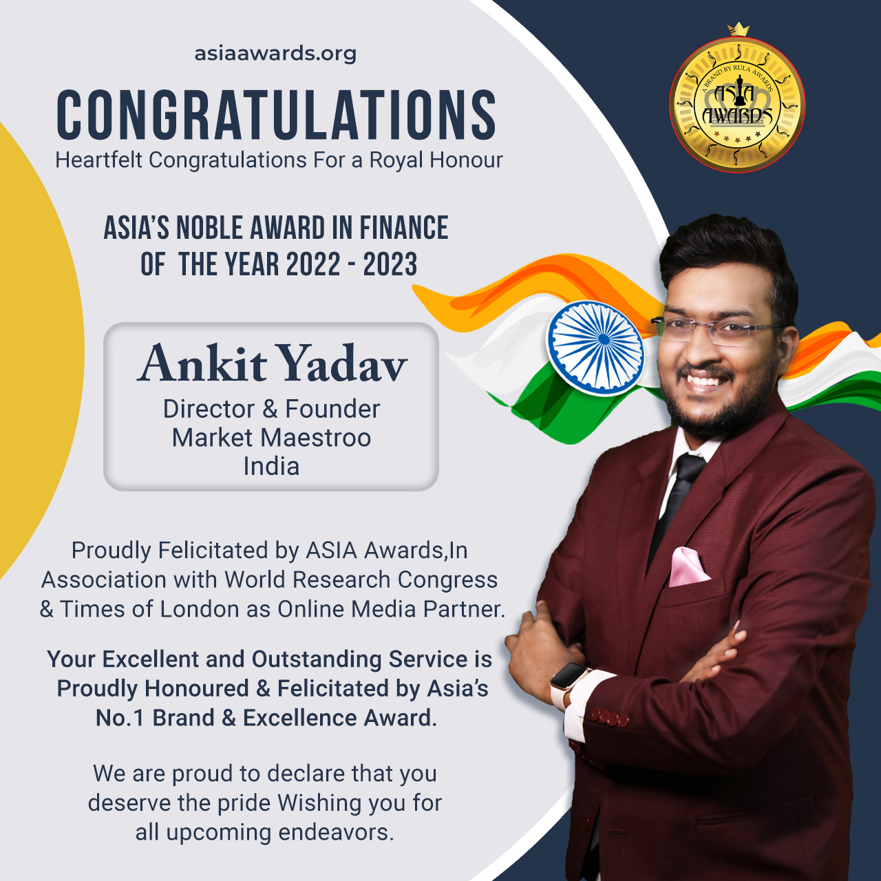Ankit Yadav has bagged Asia's Noble Award in Finance