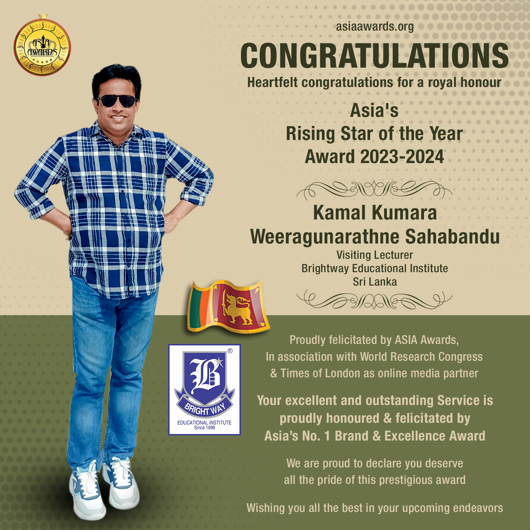 Kamal Kumara Weeragunarathne Sahabandu Has bagged Asia's Rising Star of the Year