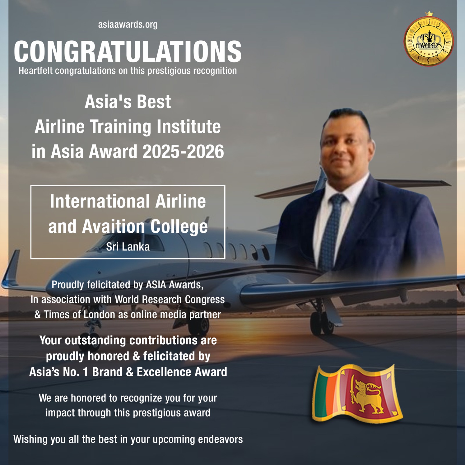 International Airline and Avaition College has bagged Asias Best Airline Training Institute in Asia 2025 2026