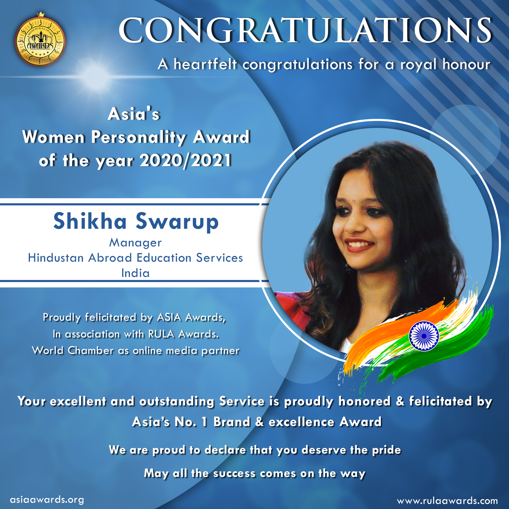 Shikha Swarup has bagged Asia's Women Personality Award