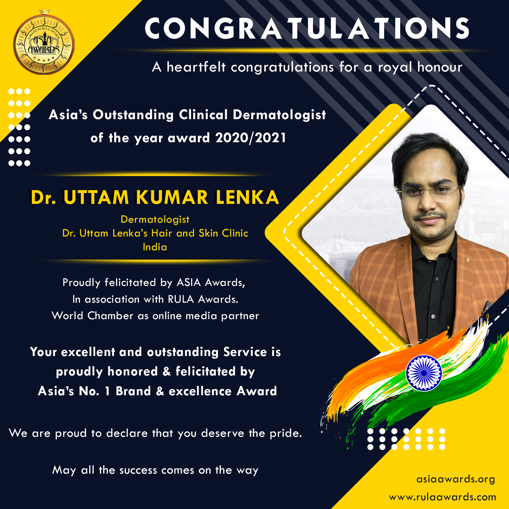 Dr Uttam Kumar Lenka has bagged Asia's Outstanding Clinical Dermatologist Award