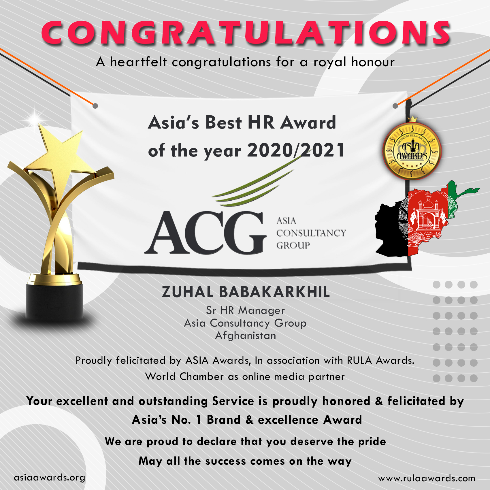 Zuhal Babakarkhil has bagged Asia's Best HR of the Year